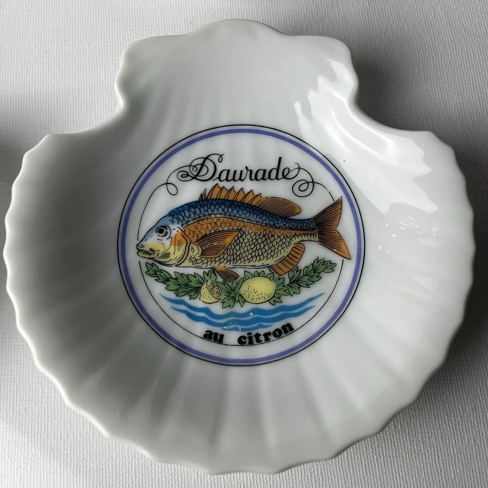 Vintage‎ Concha French Seafood Bone Dishes Set 6 Shell Fish Plates Jacques
